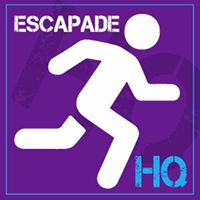 Escapade HQ logo - white stick figure running