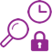 escape icon, clock, lock and magnifying glass