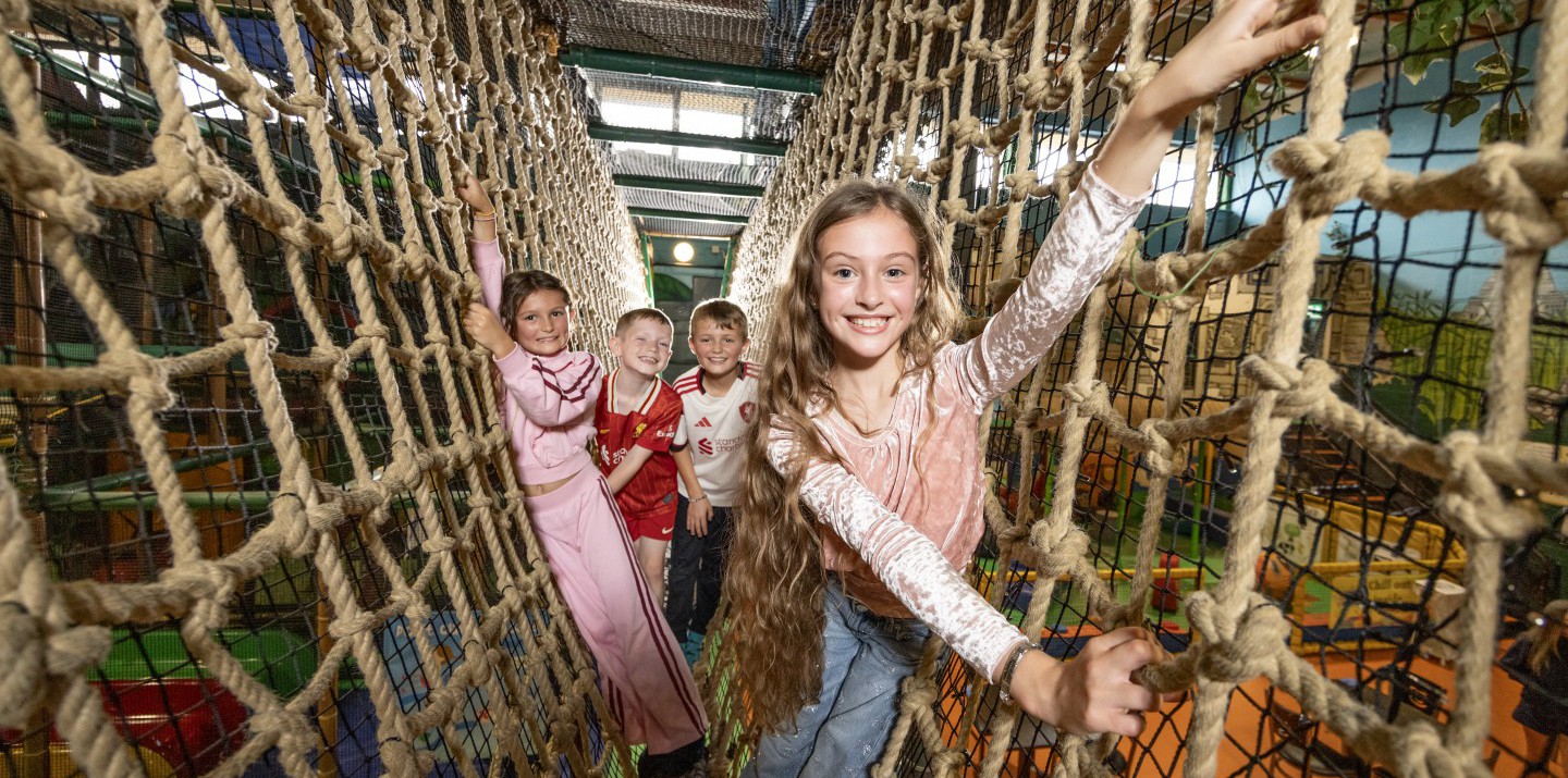 Indiana kids on rope bridge